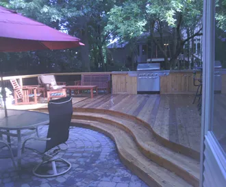 Curved deck and 4 season porch.