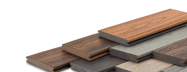 A stack of composite deck boards