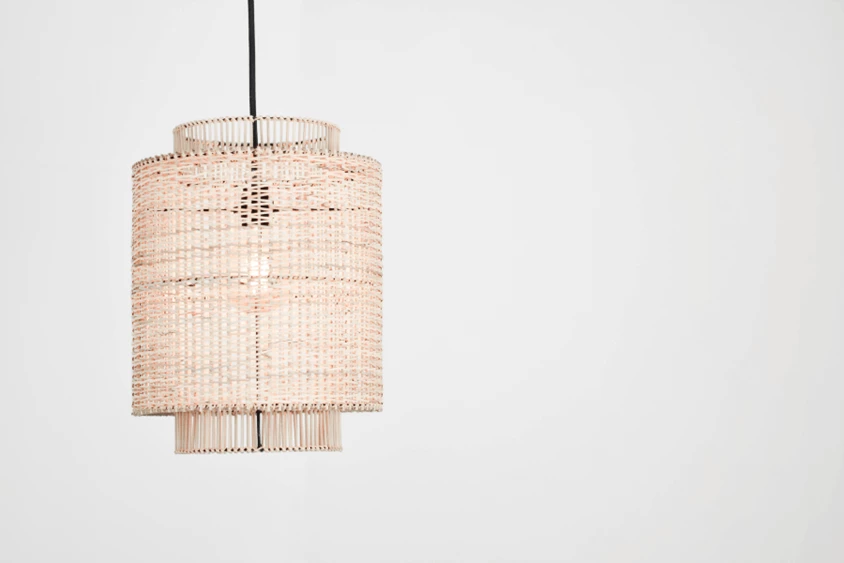 A wicker pendant light