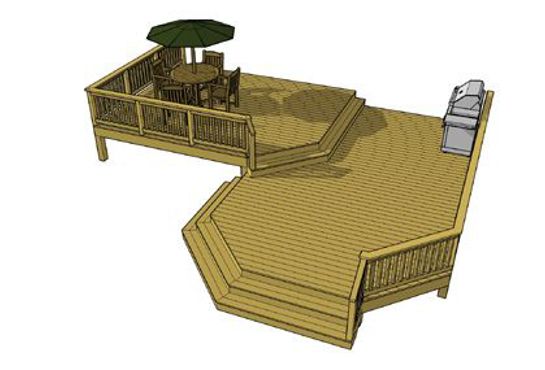 Bi-Level Deck Plan with Inset Octagon & Cascading Stairs | Decks.com