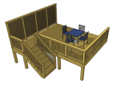 Medium Elevation 16 X 12 Deck Plan With Privacy Wall Decks Com