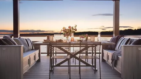 Outdoor dining room with a beautiful ocean view