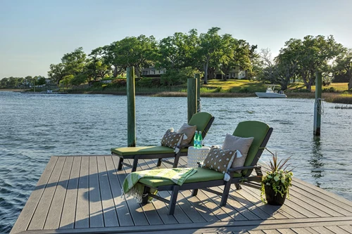 Gulf Coast Lake Deck With Lounge Chairs