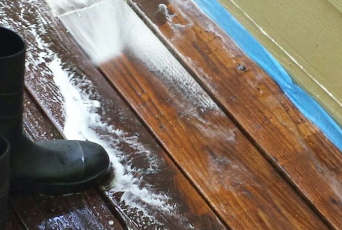 Cleaning a deck.