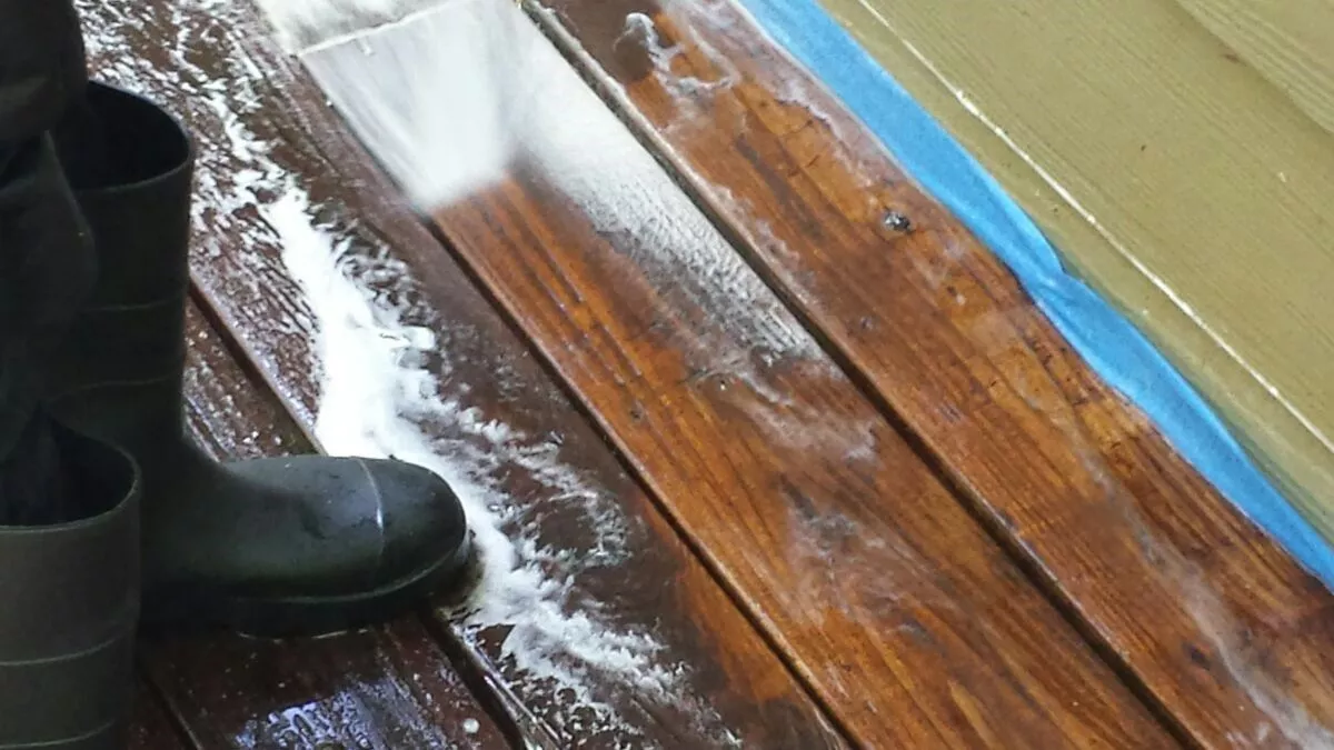 Cleaning a deck.
