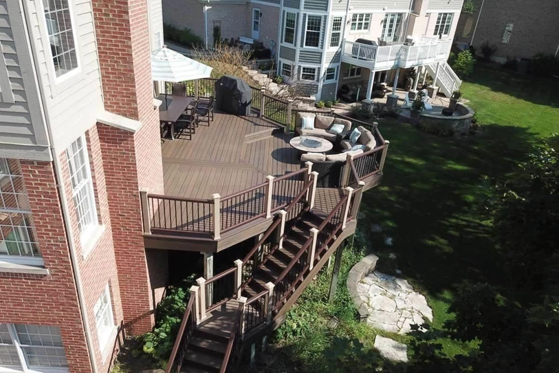 High elevation deck attached to a brick house