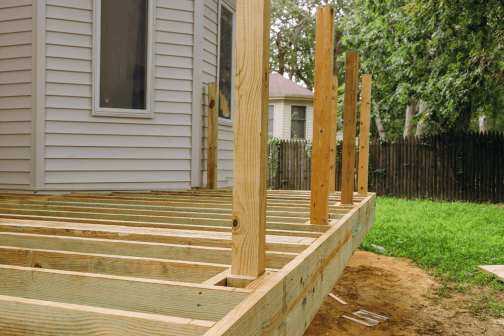 Deck under construction with deck posts fully viewable