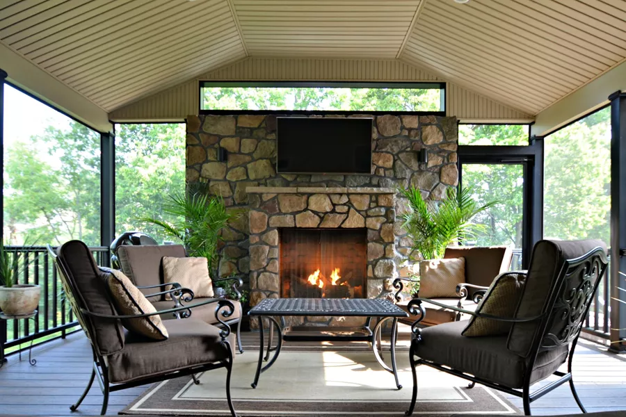 Custom Deck with Fireplace Wall