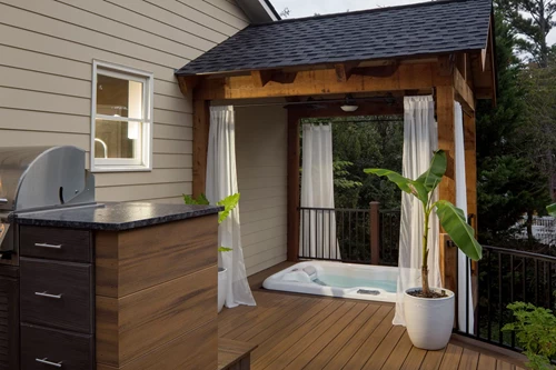 Hot Tub Deck With Cover And Curtains