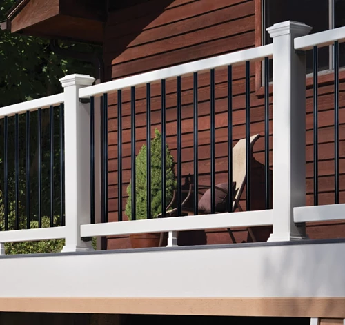 Patio With White Railing Kit Featuring Black Balusters Showcasing Stylish Balcony Railing Ideas