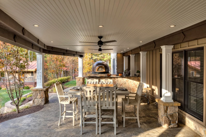 Soffit Lights installed into the ceiling of a Under-Deck patio