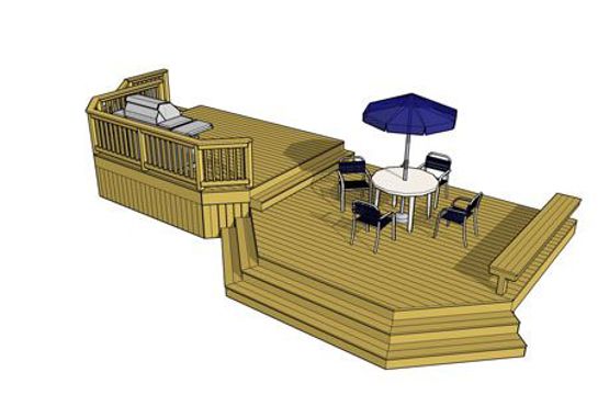 Bi-Level Deck Plan with Clipped Corners & Cascading Stairs | Decks.com