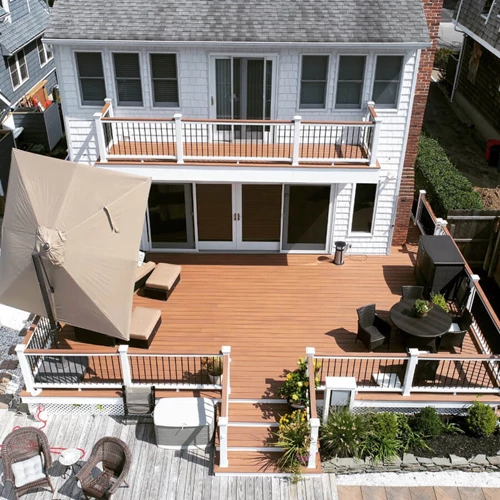 Beachside Balcony Deck With Furniture And Patio Umbrella Maximizing Space