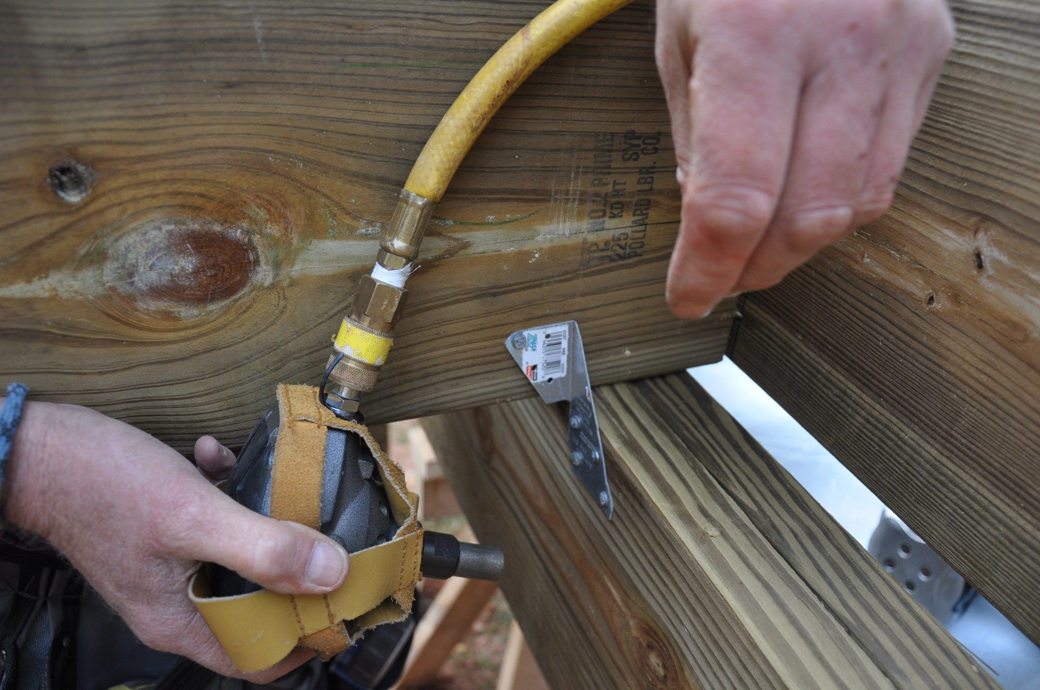 You can use a pneumatic palm nailer.