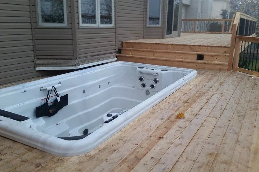 cedar deck around hot tub