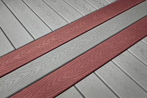 Two toned deck with gray and red deck boards.