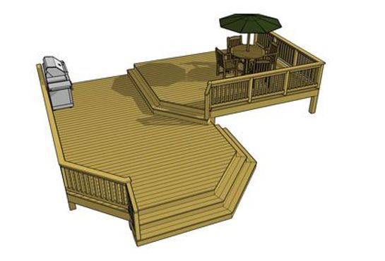 Bi-Level Deck Plan with Inset Octagon & Cascading Stairs | Decks.com