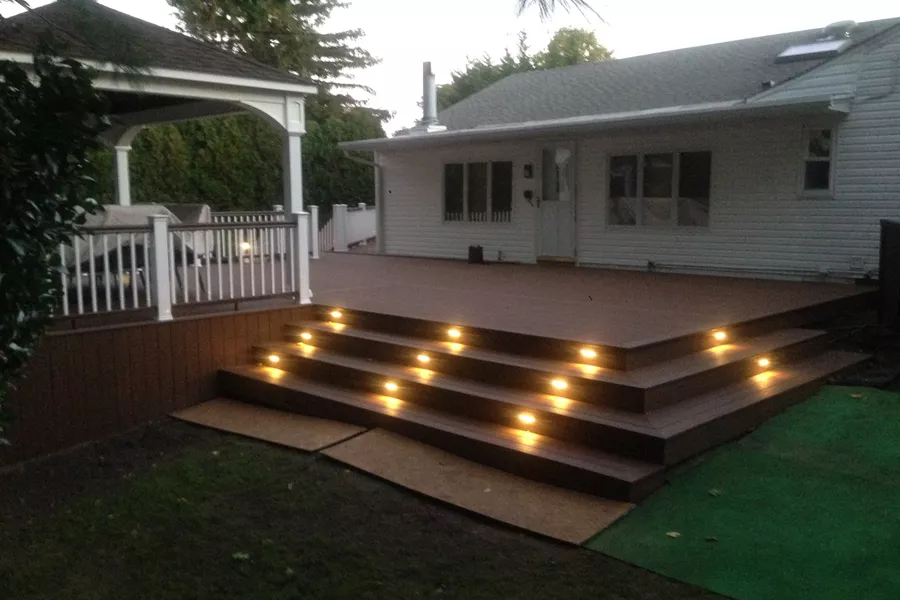 Multi-Level Deck with Pergola and Stair Accent Lighting